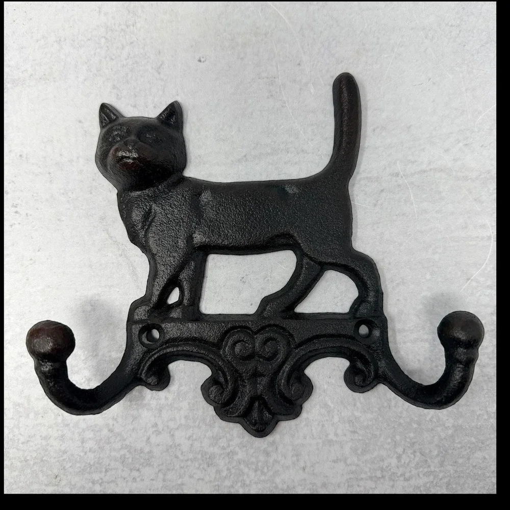 Cast Iron Cat Wall Hook Rustic Farmhouse Coat Hooks Vintage Style Entryway Decor